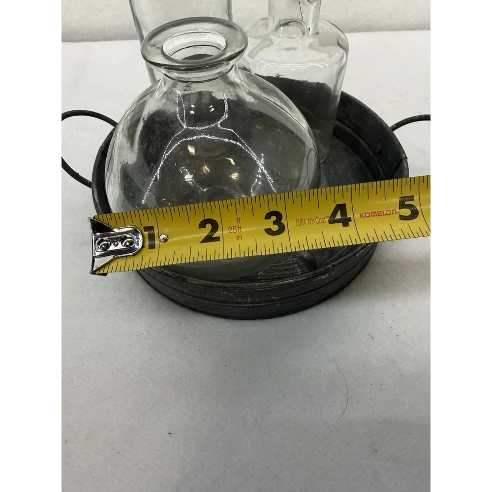 Set Of 3 Clear Glass Bud Vases In‎ Distressed Galvanized Tray